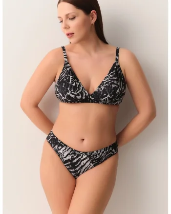 Slip clasic cu model animal print, Alb/Negru/Violet prafuit