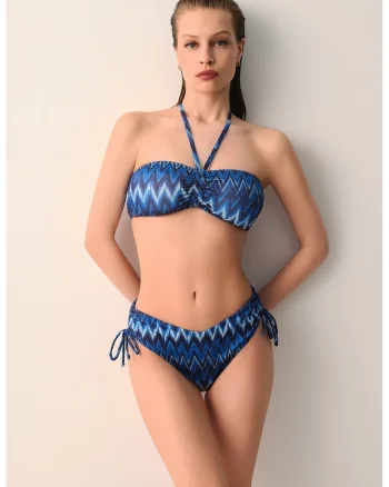 Sutien de baie cu decolteu halter, Alb/Albastru ultramarin/Albastru royal