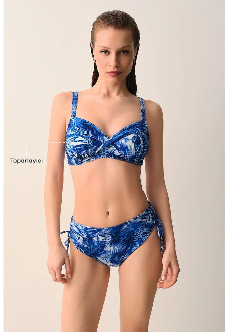Sutien cu burete si model, Alb/Albastru