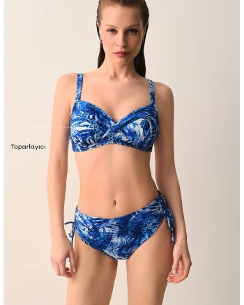 Sutien cu burete si model, Alb/Albastru