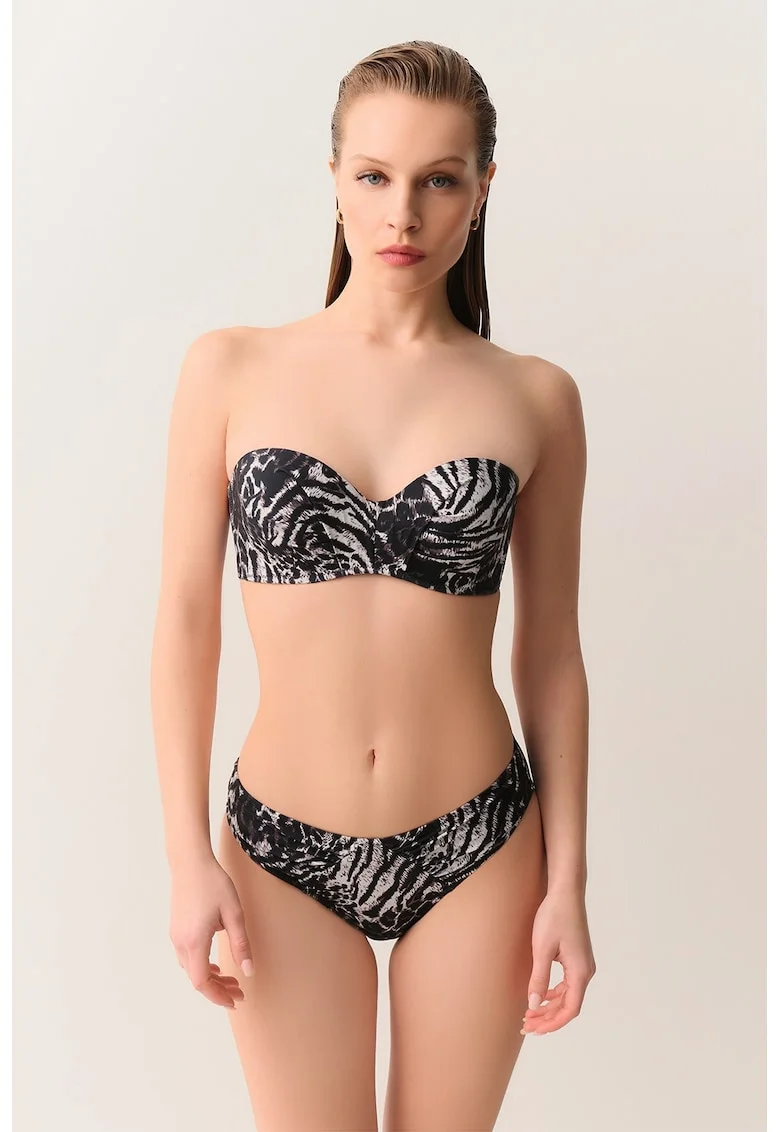 Sutien cu model animal print si bretele detasabile Diana, Alb/Negru/Violet prafuit