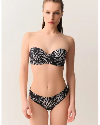 Sutien cu model animal print si bretele detasabile Diana, Alb/Negru/Violet prafuit