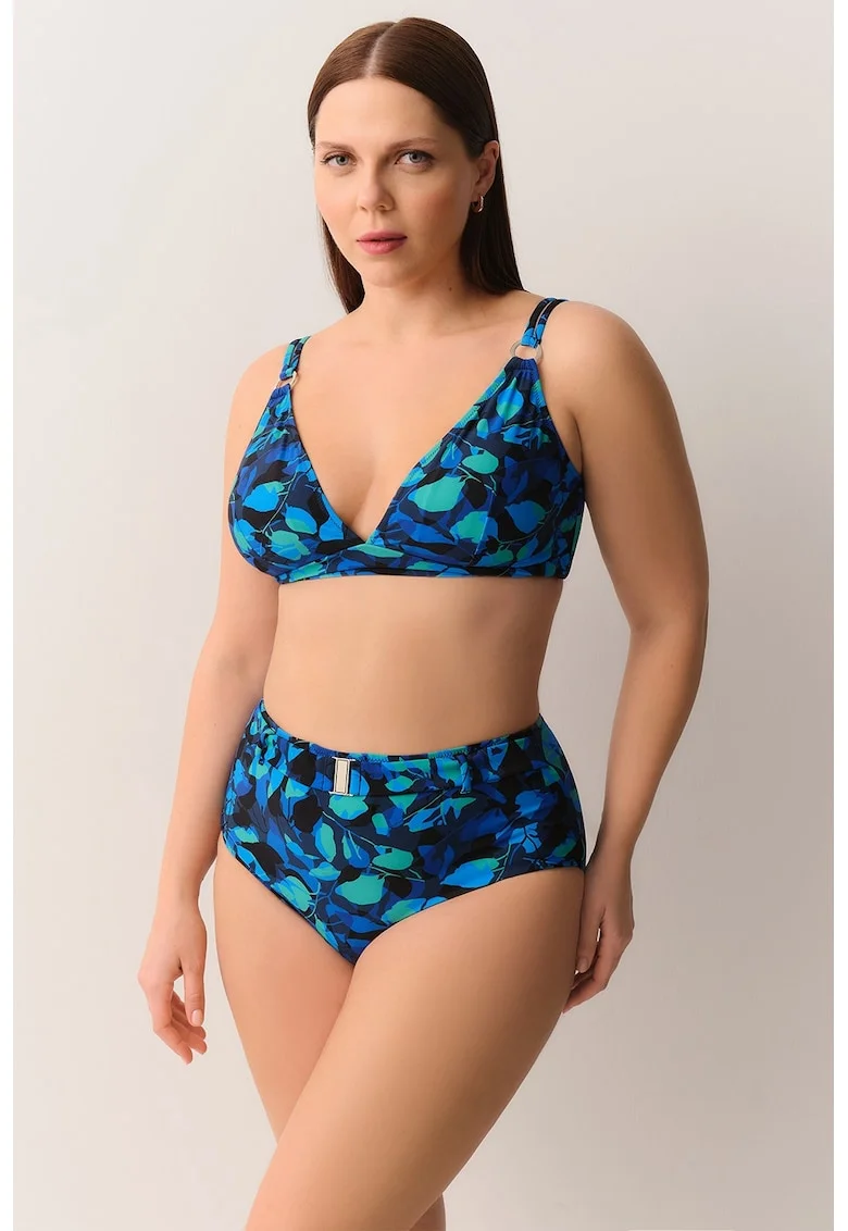 Sutien de baie cu cupe triunghiulare, Negru/Verde lime/Albastru