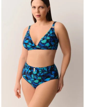 Sutien de baie cu cupe triunghiulare, Negru/Verde lime/Albastru