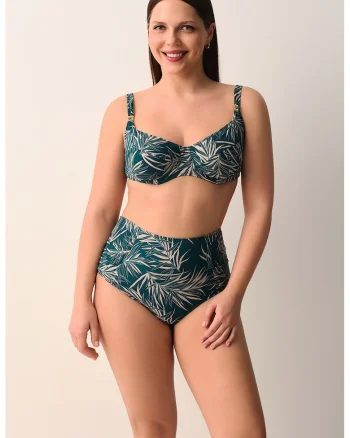 Slip cu talie inalta si imprimeu Eleni, Maro nisip/Verde englez