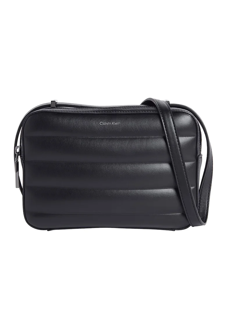 Geanta crossbody de piele ecologica cu aspect matlasat, Negru
