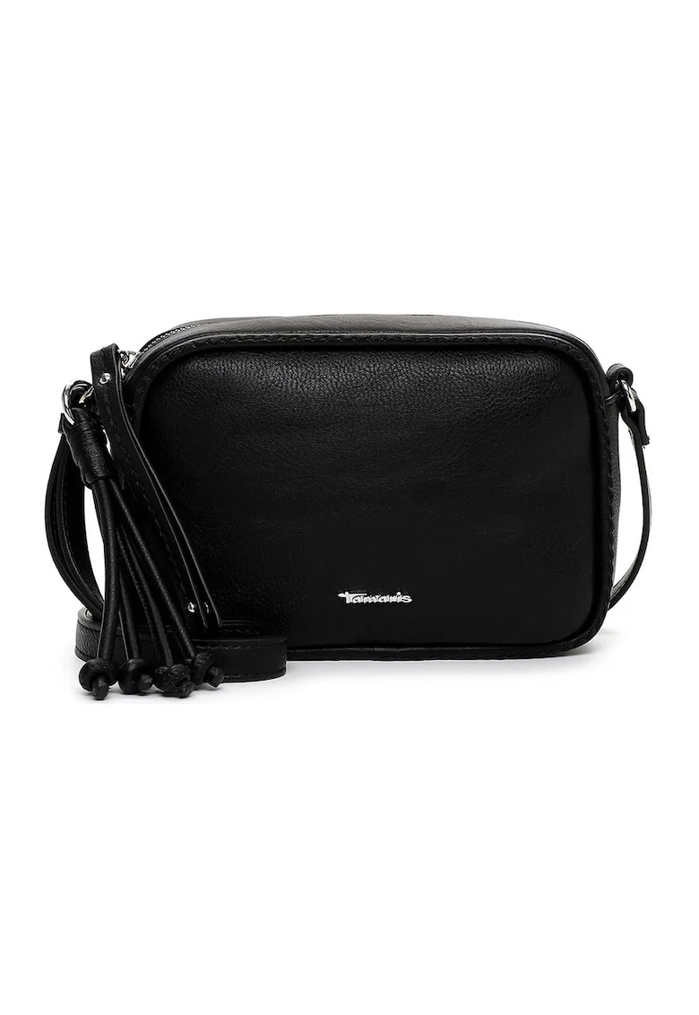 Geanta crossbody de piele ecologica cu aplicatie logo metalica, Negru