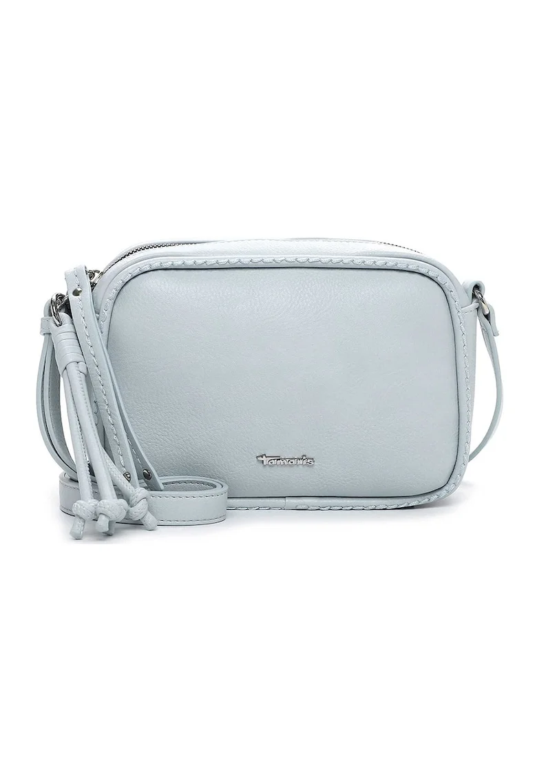 Geanta crossbody de piele ecologica cu aplicatie logo metalica, Albastru deschis