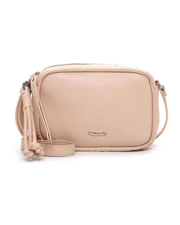 Geanta crossbody de piele ecologica cu aplicatie logo metalica, Piersica