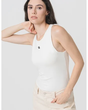 Body slim fit uni, Alb fildes/Negru