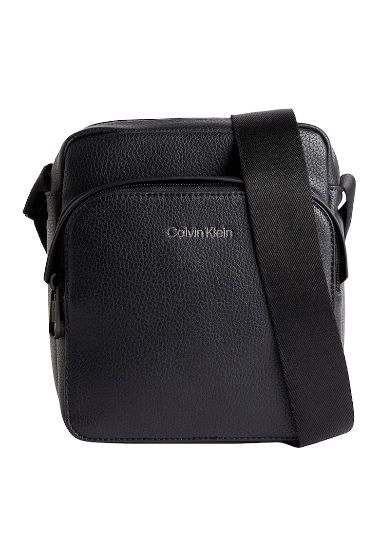 Geanta crossbody de piele ecologica cu buzunar exterior, Negru