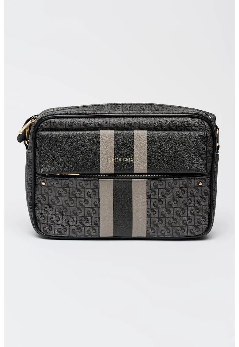 Geanta crossbody din piele ecologica cu model logo, Negru