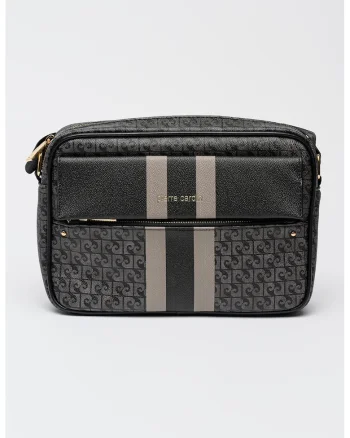 Geanta crossbody din piele ecologica cu model logo, Negru