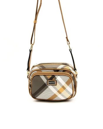 Geanta crossbody din piele ecologica, Maro deschis/Alb murdar/Grej