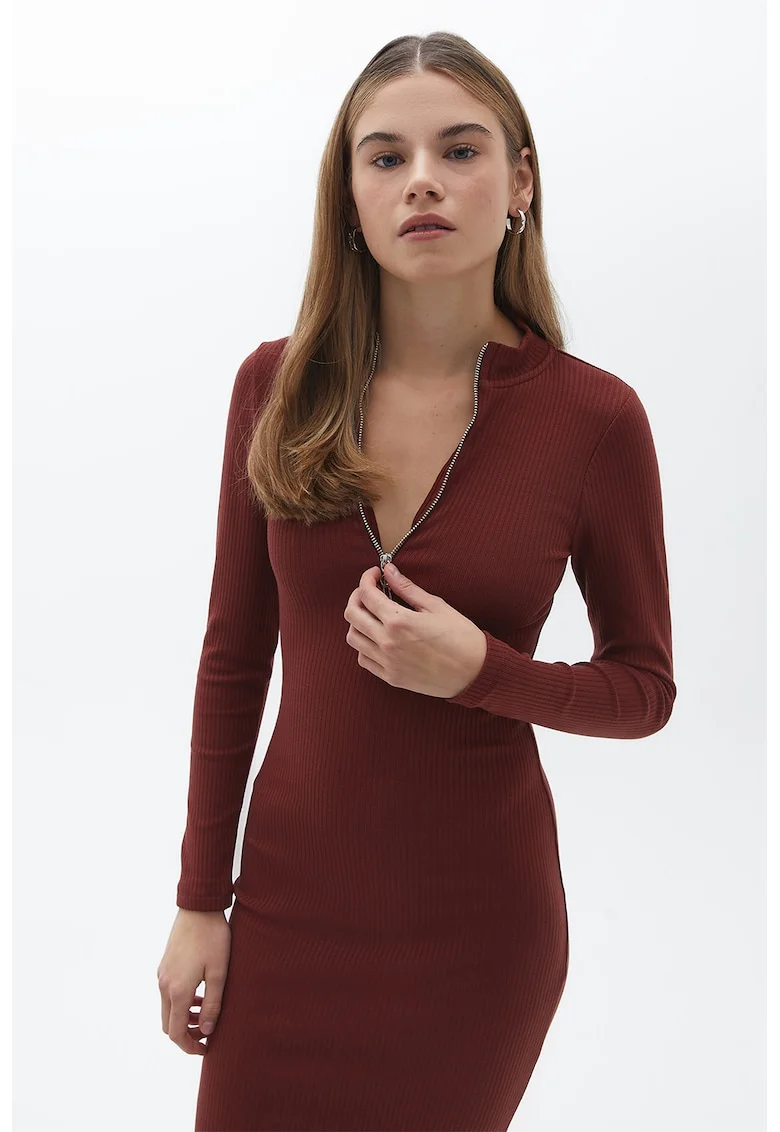 Rochie bodycon midi cu fenta cu fermoar, Visiniu