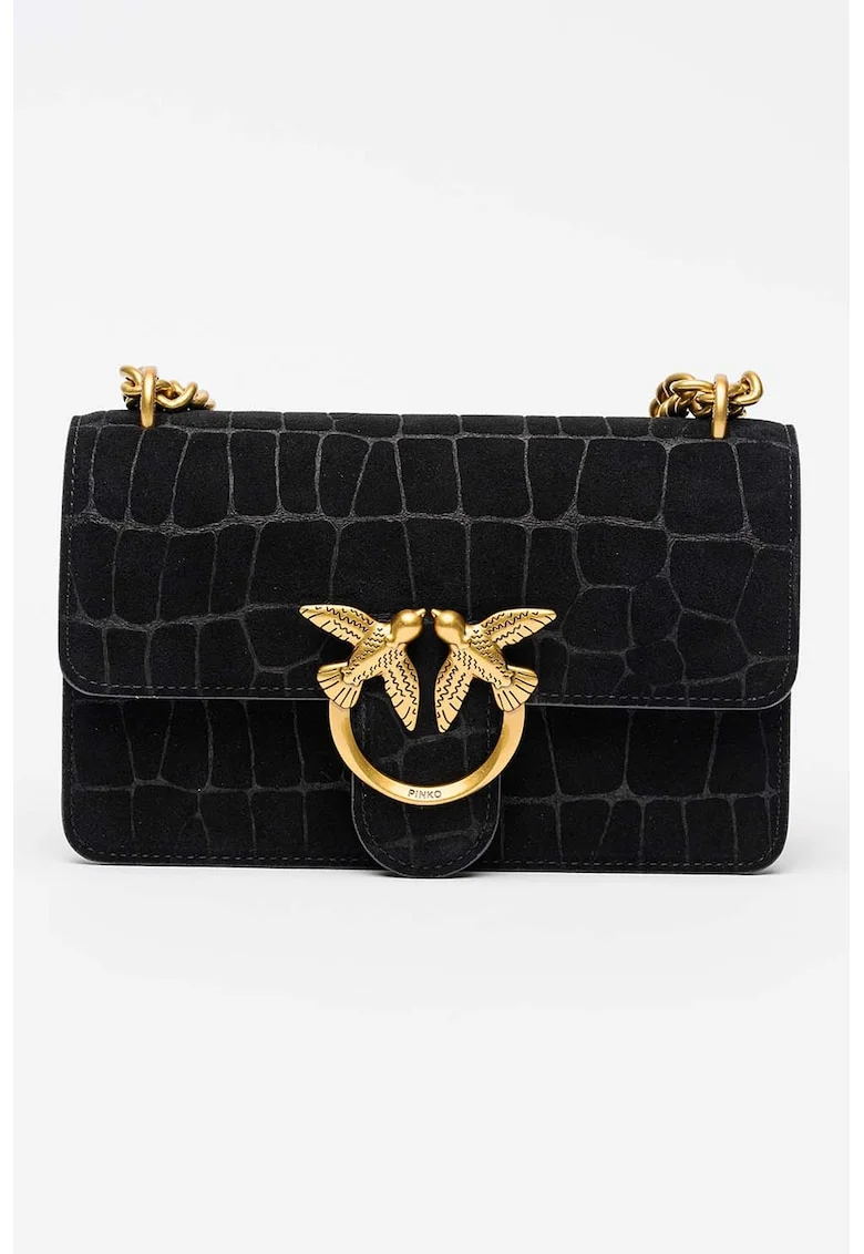 Geanta crossbody de piele nabuc Love One, Negru
