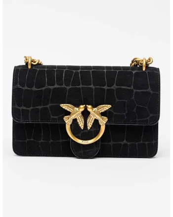 Geanta crossbody de piele nabuc Love One, Negru