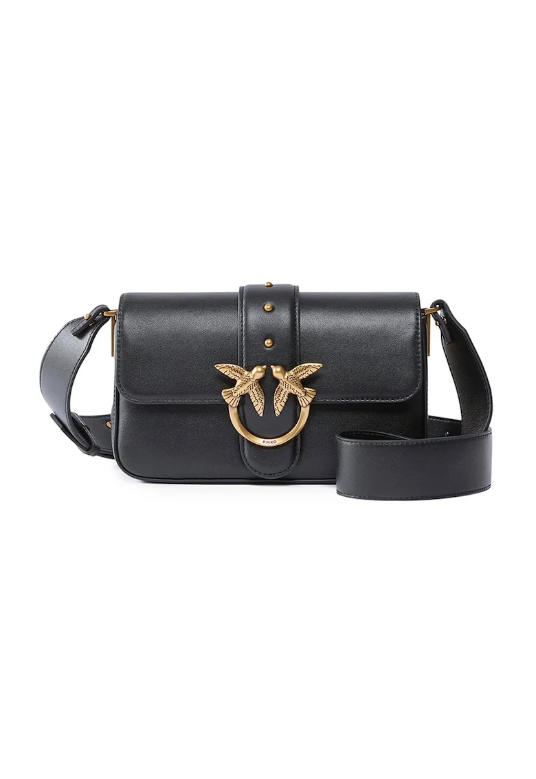 Geanta crossbody de piele cu logo metalic, Negru