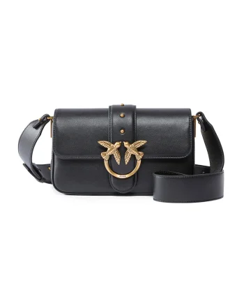 Geanta crossbody de piele cu logo metalic, Negru