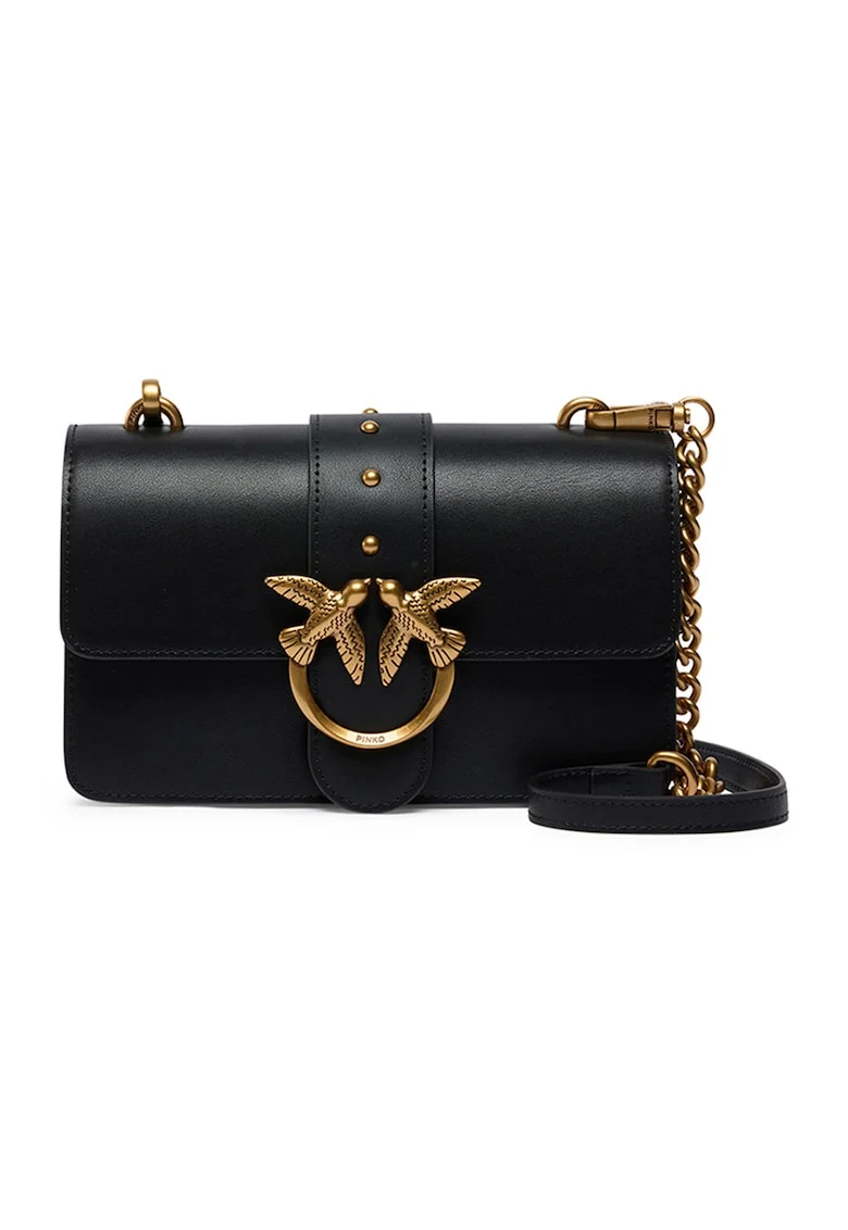 Geanta crossbody din piele cu bareta din lant, Negru