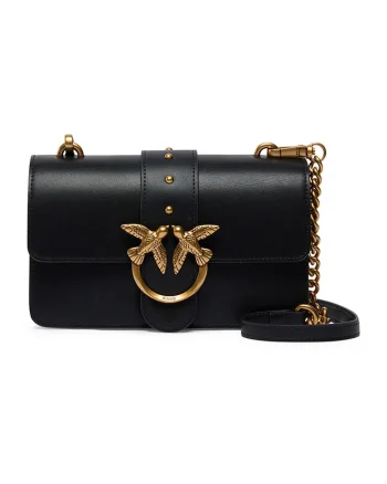 Geanta crossbody din piele cu bareta din lant, Negru