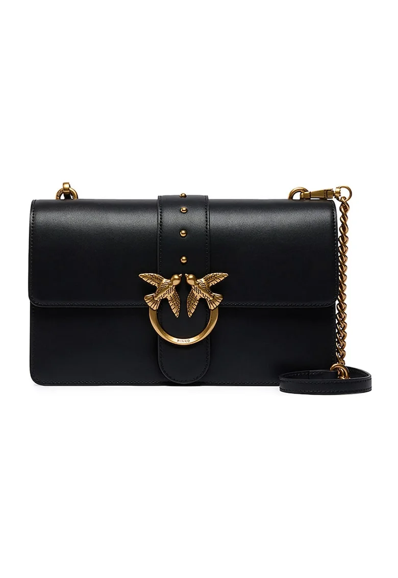 Geanta crossbody de piele cu doua compartimente, Negru