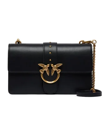 Geanta crossbody de piele cu doua compartimente, Negru