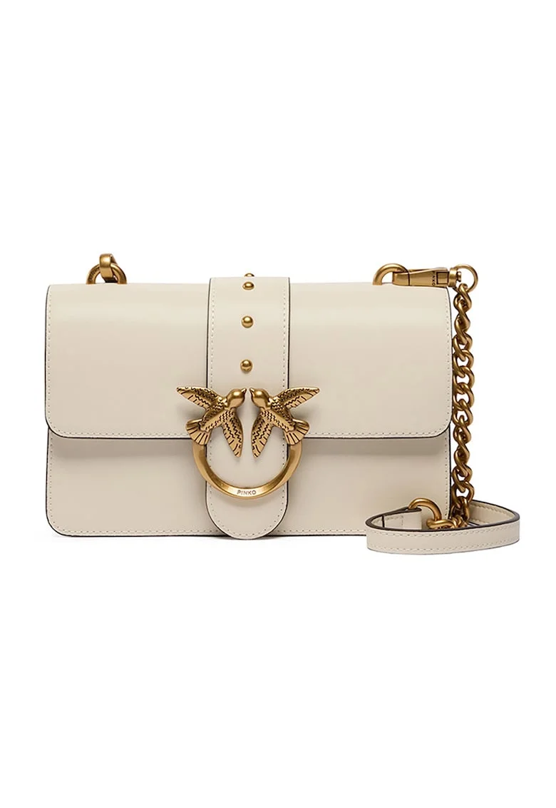Geanta crossbody din piele cu bareta din lant, Bej