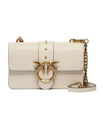 Geanta crossbody din piele cu bareta din lant, Bej