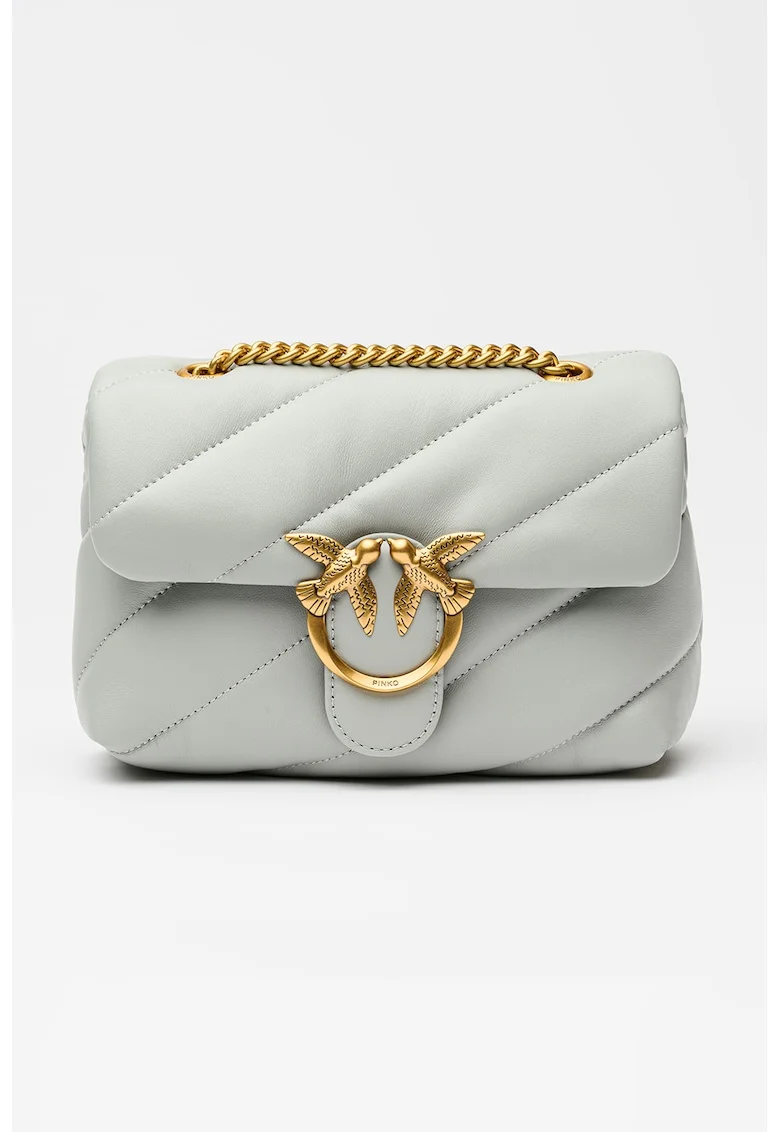Geanta crossbody de piele Love Puff, Gri deschis