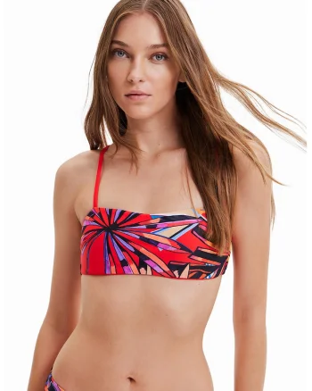 Sutien de baie bandeau, Rosu/Negru