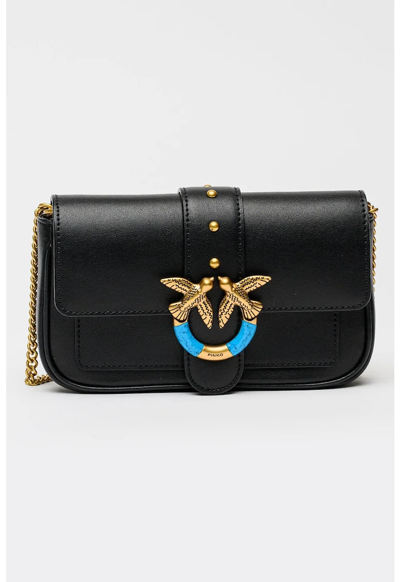 Geanta crossbody de piele cu lant Love One, Negru