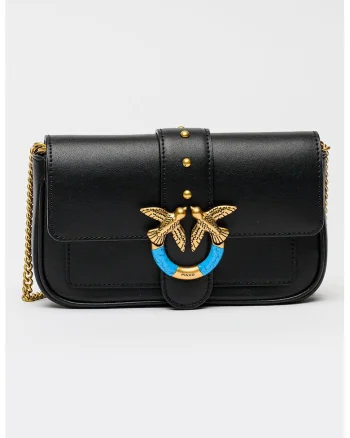Geanta crossbody de piele cu lant Love One, Negru