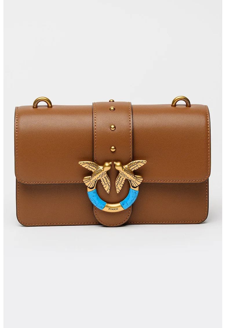Geanta crossbody mica din piele cu lant Love One, Caramel