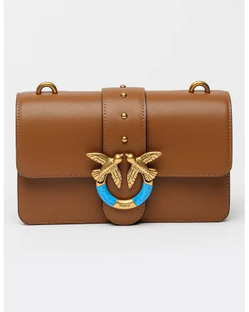 Geanta crossbody mica din piele cu lant Love One, Caramel