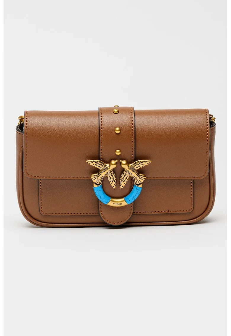 Geanta crossbody de piele cu lant Love One, Maro scortisoara