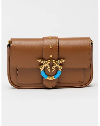 Geanta crossbody de piele cu lant Love One, Maro scortisoara