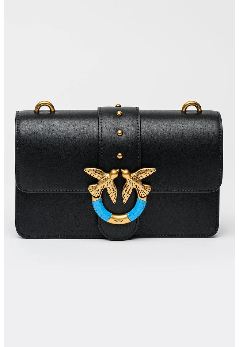 Geanta crossbody mica din piele cu lant Love One, Negru