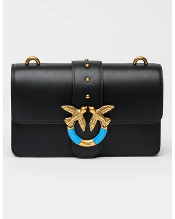 Geanta crossbody mica din piele cu lant Love One, Negru