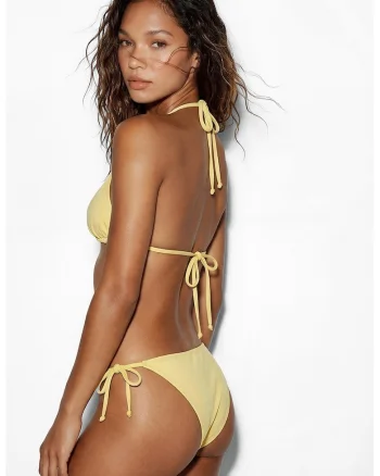 Sutien de baie cu cupe triunghiulare si bretea halter, Galben pai