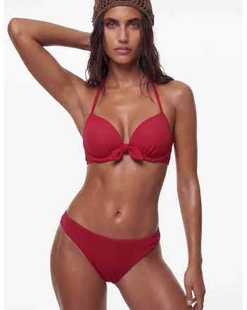 Sutien push-up de baie cu decolteu halter, Rosu inchis