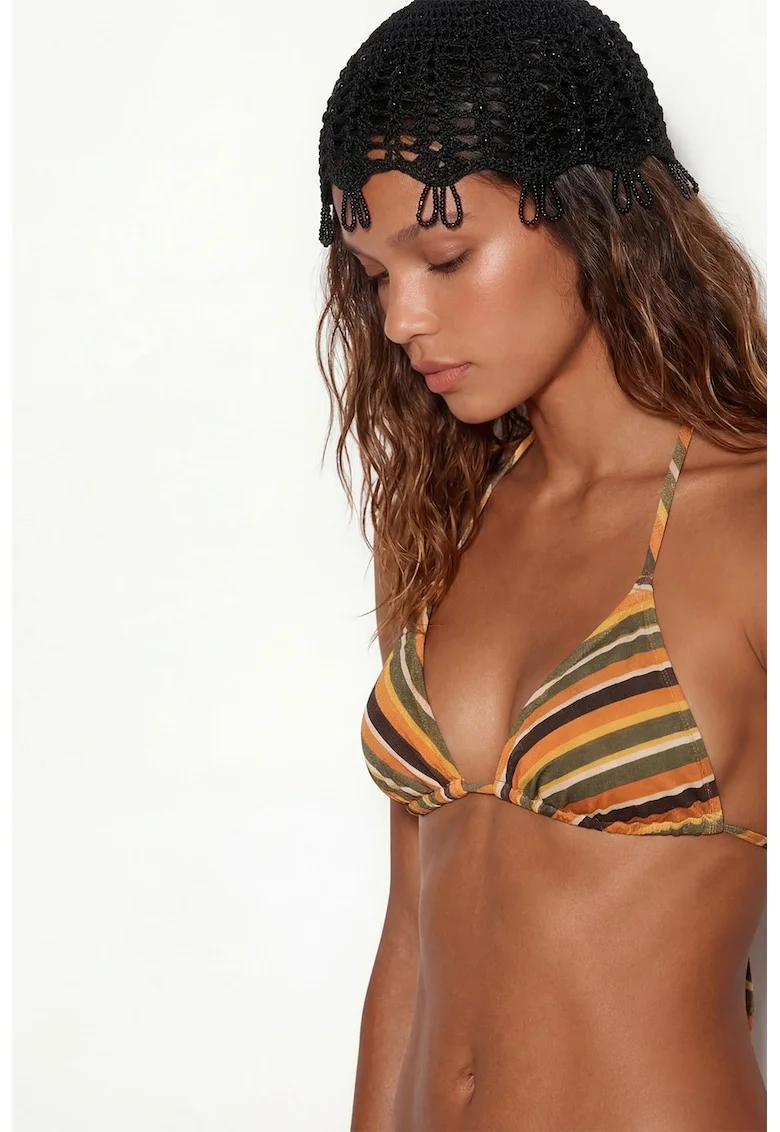 Sutien triunghiular de baie cu particula stralucitoare, Negru/Portocaliu mandarina/Verde feriga