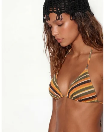 Sutien triunghiular de baie cu particula stralucitoare, Negru/Portocaliu mandarina/Verde feriga