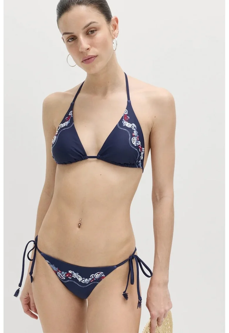 Slip cu imprimeu paisley si snururi laterale, Bleumarin