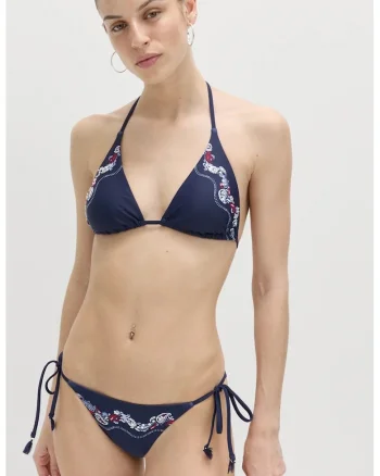 Slip cu imprimeu paisley si snururi laterale, Bleumarin