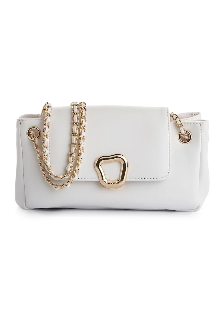 Geanta crossbody de piele ecologica cu accesoriu metalic, Alb