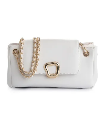 Geanta crossbody de piele ecologica cu accesoriu metalic, Alb