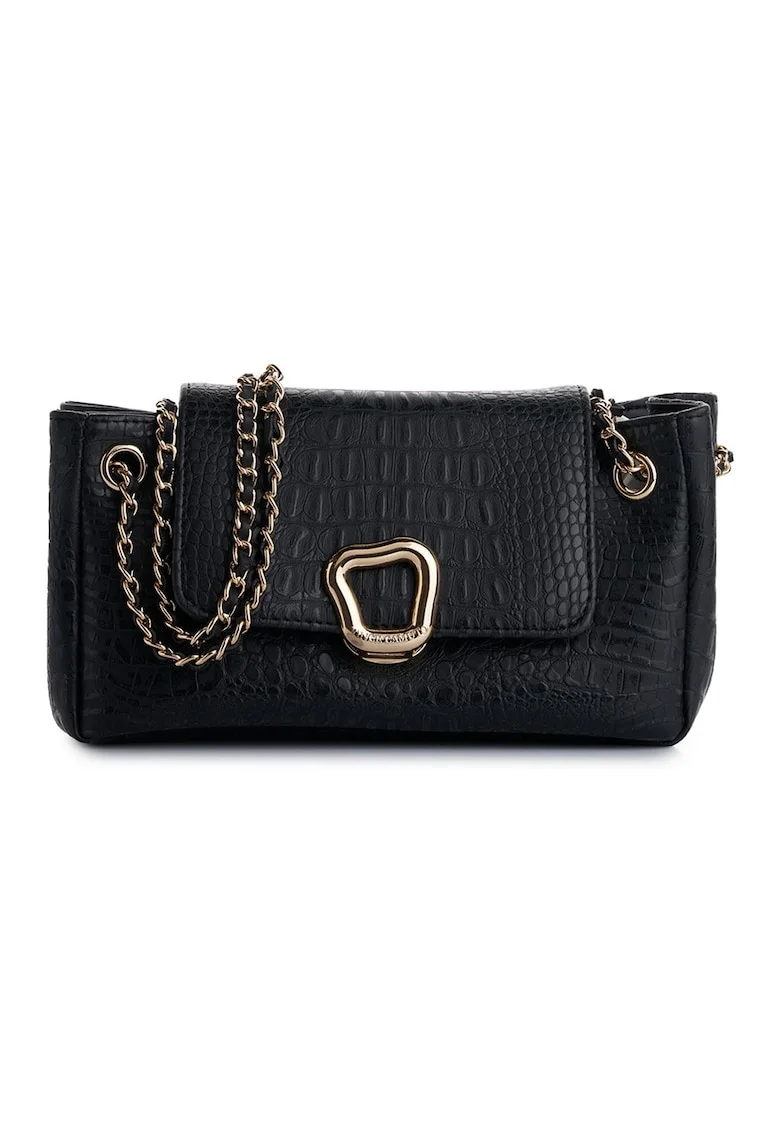 Geanta crossbody de piele ecologica cu model piele de reptila, Negru
