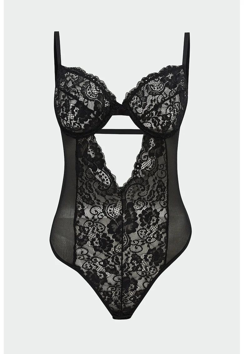 Body din dantela cu bretele ajustabile, Black Onyx