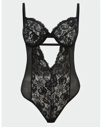Body din dantela cu bretele ajustabile, Black Onyx